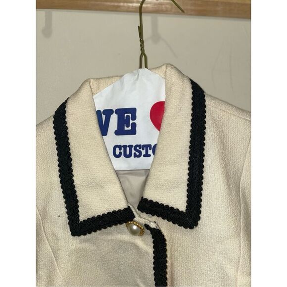 Vintage Barrie pace preppy off white cream wool tweed blazer black trim size 8 - Picture 3 of 11